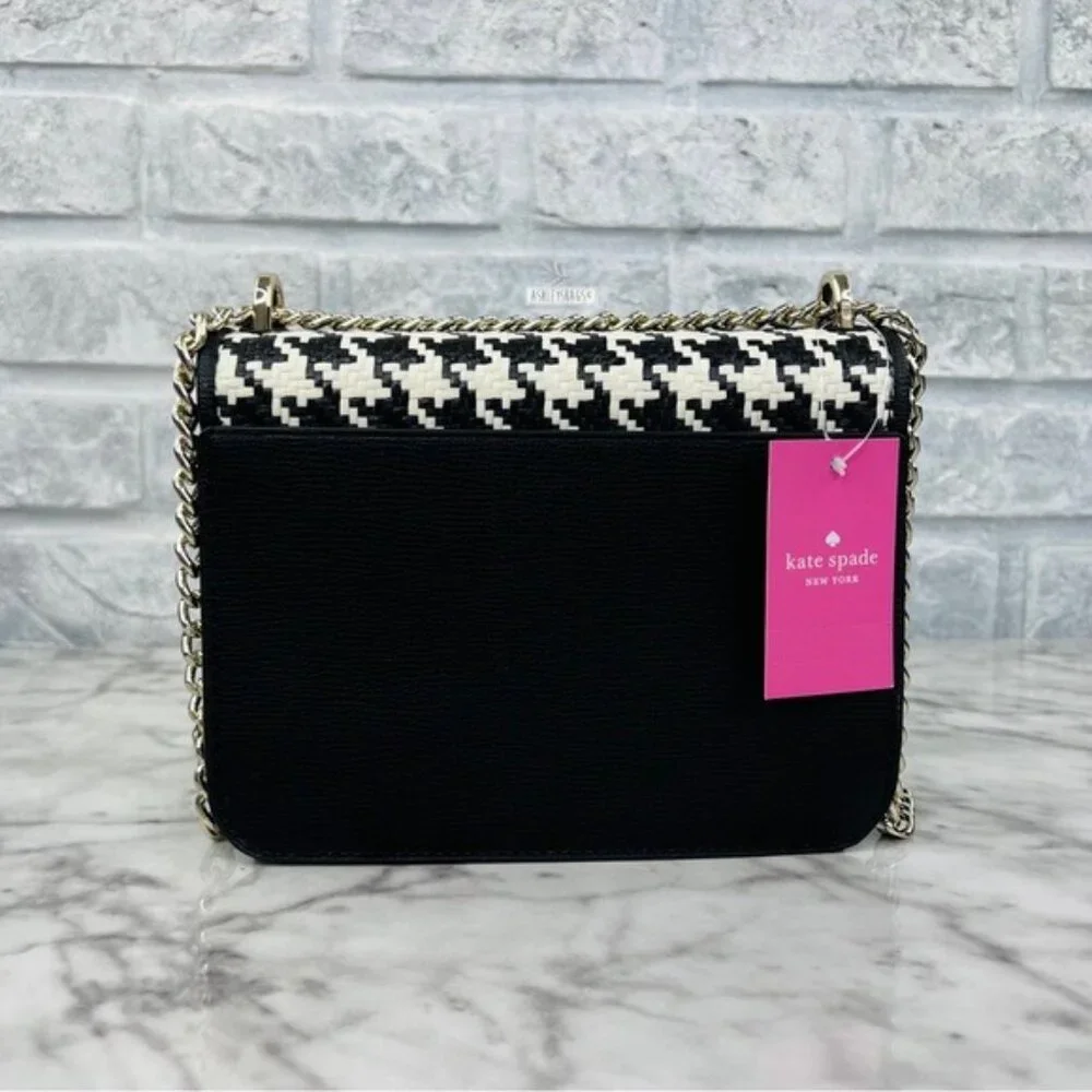 Kate Spade Woven Remi Flap Chain Crossbody Shoulder Bag In Houndstooth - Picture 5 of 12